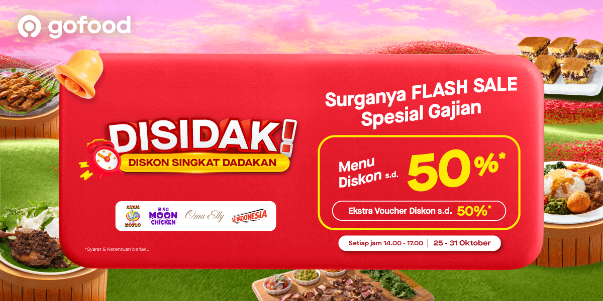 Menu diskon hingga 50% setiap hari jam 14:00 - 17:00