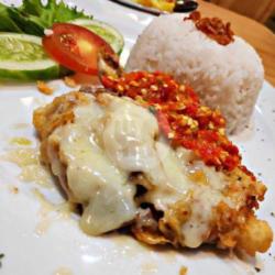 Ayam Geprek Toping Mozzarella Nasi