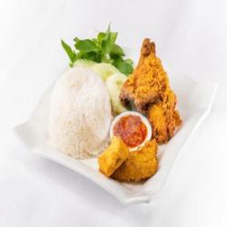 Ayam Penyet Kremes   Nasi