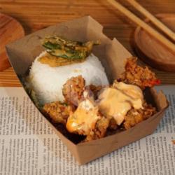 Menu Baru! Nasi Ayam Popcorn Saus Keju