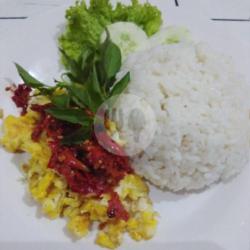 Nasi Telur Orak Arik Sambel Bawang   Es Teh