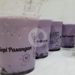 Taro Smoothies With Grass Jelly Topping