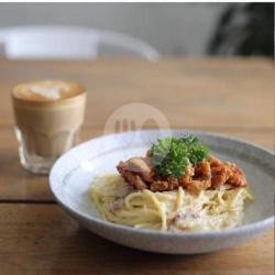 Creamy White Pasta With Parmesan, Truffle And Crispy Fried Pork Belly