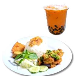 Ayam Pecak   Nasi   Thai Tea