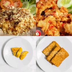 Nasi Ayam Geprek Mozarella   Tahu   Tempe   Jamur Crispy   Es Teh Manis