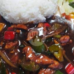 Nasi   Ikan Kerapu Lada Hitam   Sambal   Lalapan   Es Teh