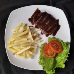 Kentang Beef Patties Saus Barbeque