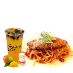 Paket Orange Milk Bubble   Spaghetti Katsu