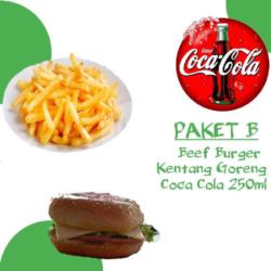 Paket B Beef Burger, Kentang Goreng, Coca Cola