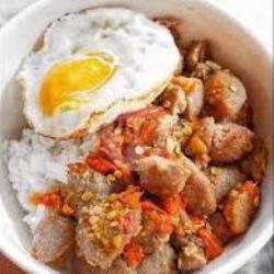 Ricebowl Sosis Bakso Goreng Sambal Bawang Telur Ceplok