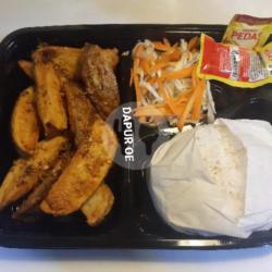 Vegetarian Wedges Potato   White Rice   Coleslaw   Sauce (japanese Bento)