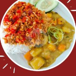 Ayam Geprek Kuah Kari   Cabe Merah ( Tanpa Nasi )