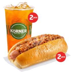 Combo Kenyang Duo 2 Hot Dog Chicken   2 Lychee Tea Large