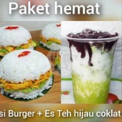 Paket Nasi Burger Teh Hijau Coklat