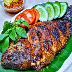 Bawal Bakar ,tanpa Nasi  Tahu Tempe Lalapan Sambal Mentah Bawal Putih