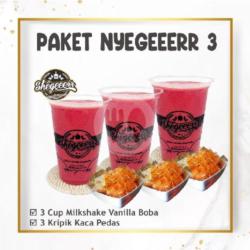 Nyeger 3 (3 Milkshake Redvelvet, 3 Kripik Kaca)