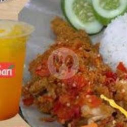 Paket Nasi Ayam Geprek Sambel Lalapan Es Nutrisari (jeruk Peras,jeruk Nipis, Sweet Mango)