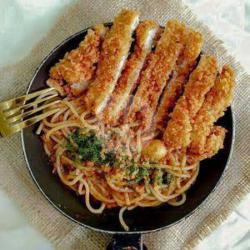 Pasta Bolognese With Chicken Katsu