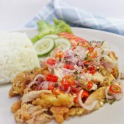 Nasi Ayam Geprek Sambal Matah/ Rice Chicken Geprek
