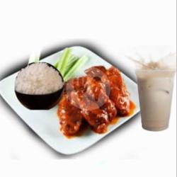 Nasi   Chicken Fire Wings   Iced Milktea