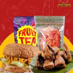 Kalimantan (burger Saus Keju   Piscok   Fruit Tea   Free Kripik Tortilla