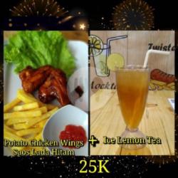 Potato Chicken Wings Saos Lada Hitam   Ice Lemon Tea