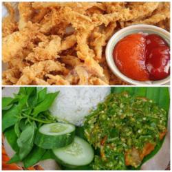 Jamur Tiram Goreng Ayam Geprek Lombok Ijo Nasi Lalapan