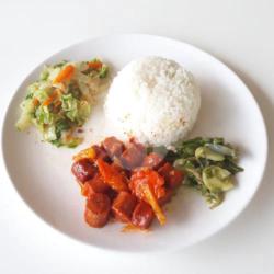 Nasi   Sosis Saus Asam Manis   Sayur