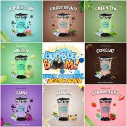 Es Bubble Boom.cokelat,strawberry,melon,cappucino,bubble Gum,taro,vanilla,green Tea.