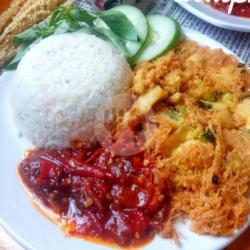 2 Paket Nasi Telur Dadar Pedas ( Gratis 4 Tempe Dan Terong Goreng )