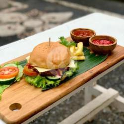 Tempe Burger With Cheese And Bbq Sauce