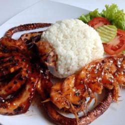 Nasi   Tentakel Bakar   Udang Bakar