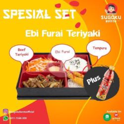 Spesial Beef Set Ebi Furai Teriyaki  Teh Pucuk