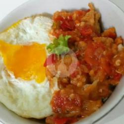 Chicken Sambal Geprek With Egg Rice Bowl