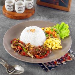 Nasi Daging Sapi Tumis  Saus Kecap Jepang (teppanyaki)