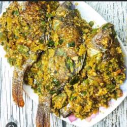 Nasi Ikan Mujair Cabe Ijo Kangkung Tumis  Es Teh