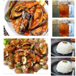 Kerang Hijau(1), Kerang Manis(1), Es Teh (1), Nasi Putih(1)