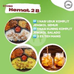 Combo Hemat 2 B: 1 Paket Nasi Uduk Dandang Komplit Jengkol Semur   1 Paket Nasi Kuning Komplit Jengkol Balado   2 Es Teh Manis