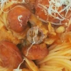 Spaghetti Bakso Toping Keju Mozzarella