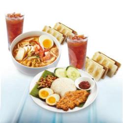 1 Nasi Lemak   1 Laksa   2 Drinks Teh O (cold/hot Upsize)   2 Traditonal Kaya Toast