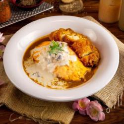 Creamed Mushroom Omelette Curry With Chicken Katsu