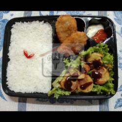 Nasi Shrimp Roll Udang, Egg Roll Bento Ayam Blackpaper