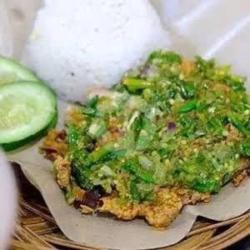 Nasi Telor Dadar/mata Sapi Sambal Hijau   Kol Goreng