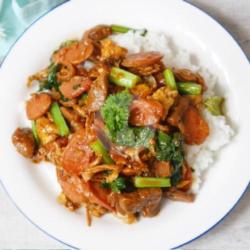 Nasi Gila Toping Sayur Goreng Ati Ampla Baso Ayam