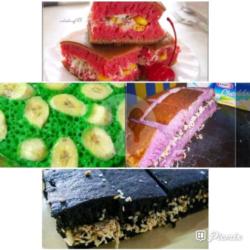 1x Red Velved Jagung Keju, 1x Pandan Pisang, 1x Bluberry Coklat Keju, 1x Blackforest Campur Keju.