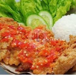 Paket Nasi Ayam Geprek (paha Utuh) Cabai Merah  Lalapan