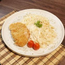 Spaghetti Alfredo Chicken Katsu