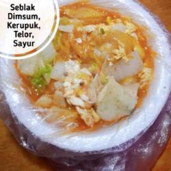 Seblak Dimsum, Kerupuk, Telor, Sayur,