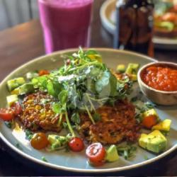 Zucchini Corn Fritters W/ Avo