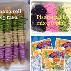 Pisang Pasir Toping Strawberry Chocolate Keju Avocado//banana Roll Saus Taro Tiramisu Avocado//pop Ice